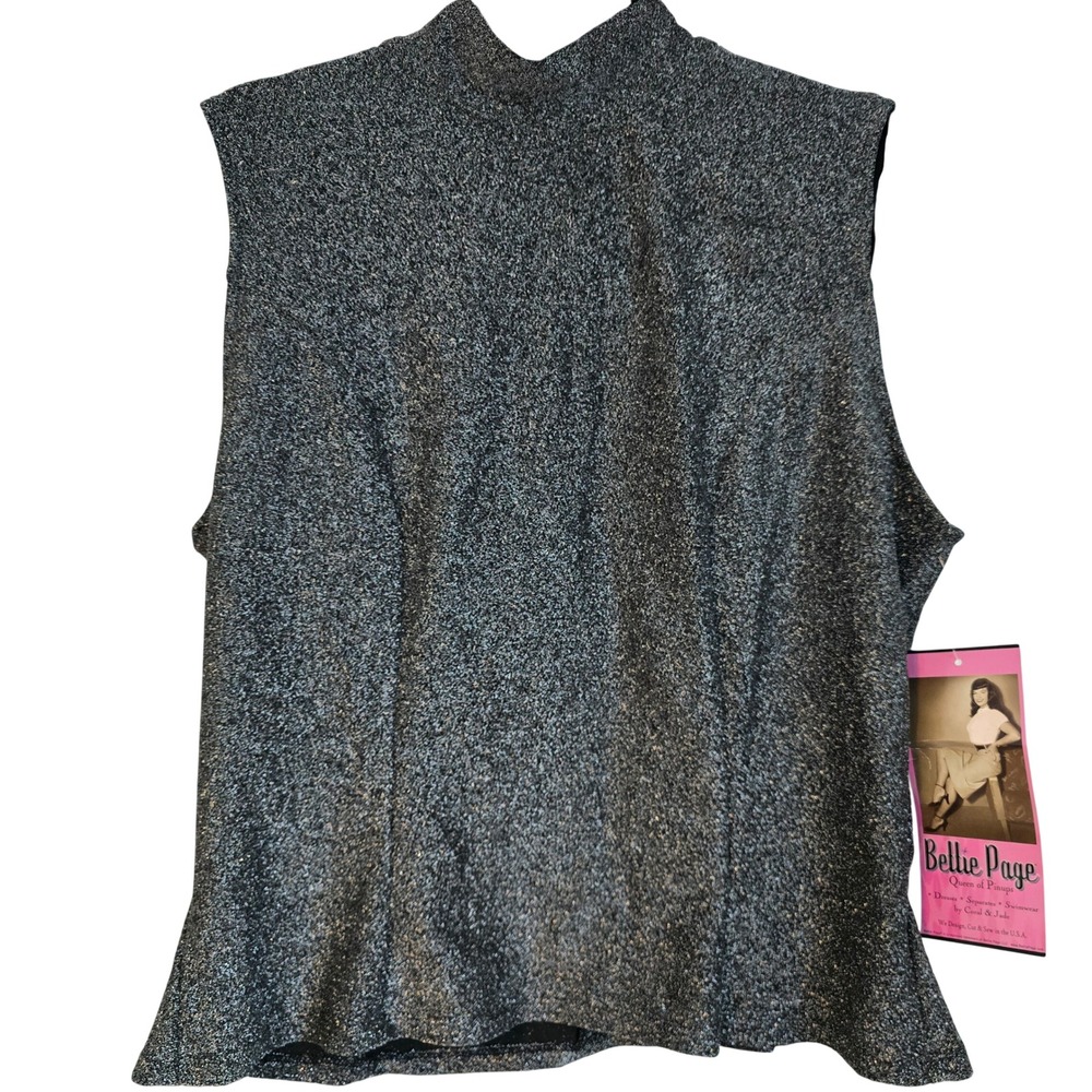 🆕️ Bettie Page Queen of Pin Up Coral Jade Mock Neck Peplum Top 1X Black Sparkle